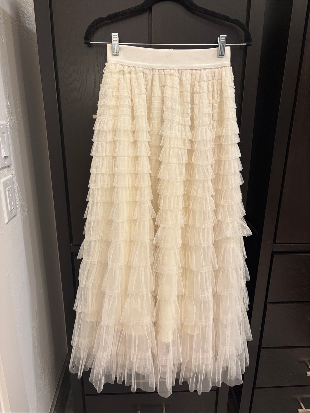 Tulle  Ruffle Maxi Skirt in Cream